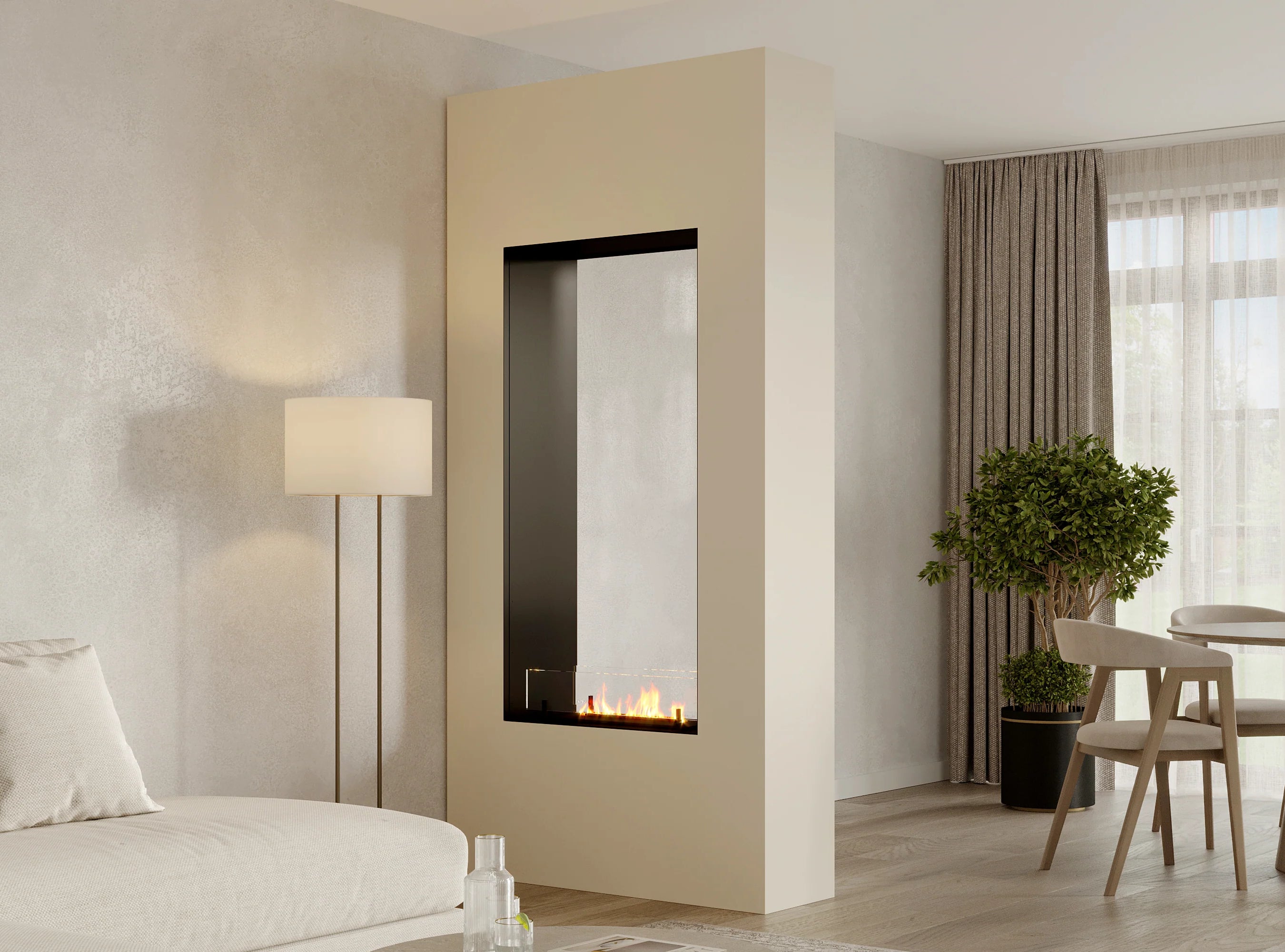 Fertige Raumteiler mit Kamin