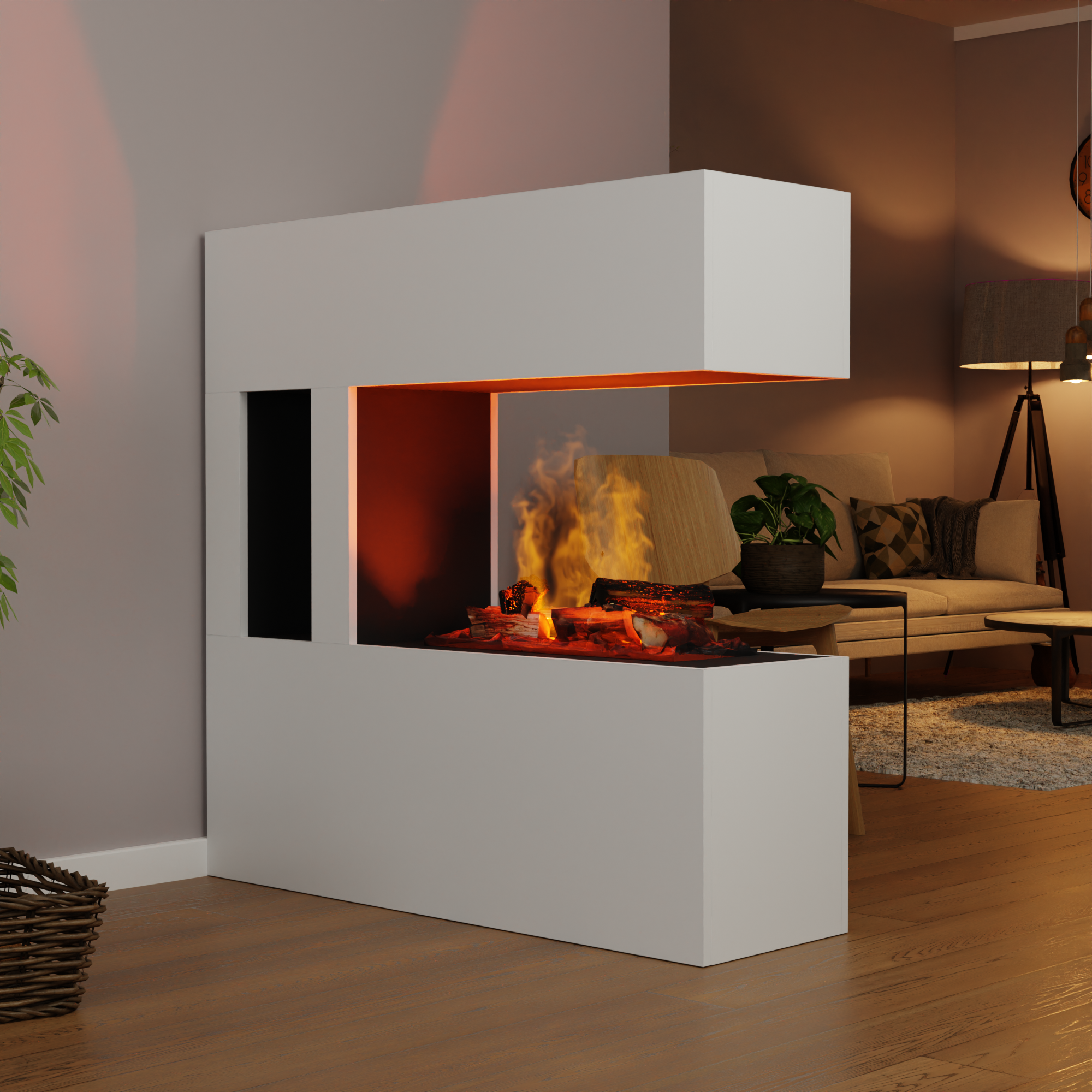 Raumteiler mit Kamin